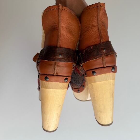 Woolrich Anthropologie Artist Wool and Shearling Wood Sole Heeled Boots sz 8 - Picture 6 of 10